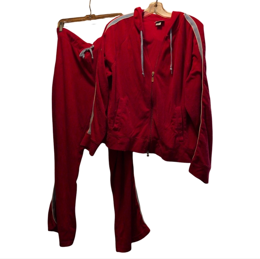 Women’s XXL Red Velour Tracksuit Set Full Zip Hoodie Bootcut Pants Y2K Lounge